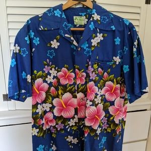 Vintage floral Hawaiian all cotton button down.  size L